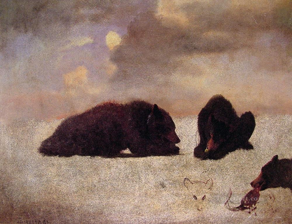 Grizzly Bears luminisme landsacpes Albert Bierstadt Peintures à l'huile